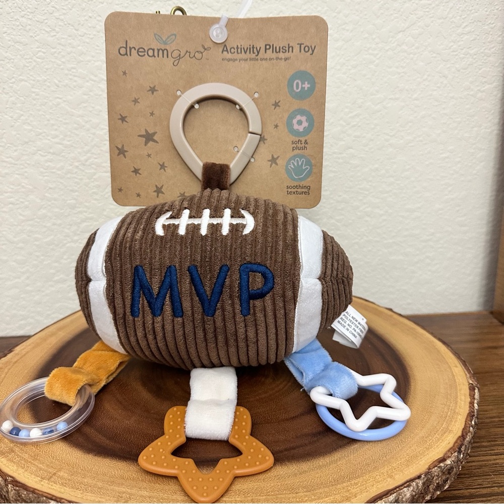 NWT- Baby’s MVP Plush Football Activity Toy W/Clip Attachment by Dream Gro 0+